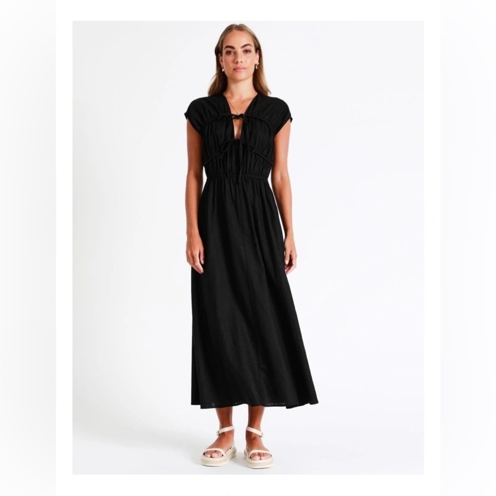 Linen blend Piper dress. Black. size 4. - Picture 2 of 8